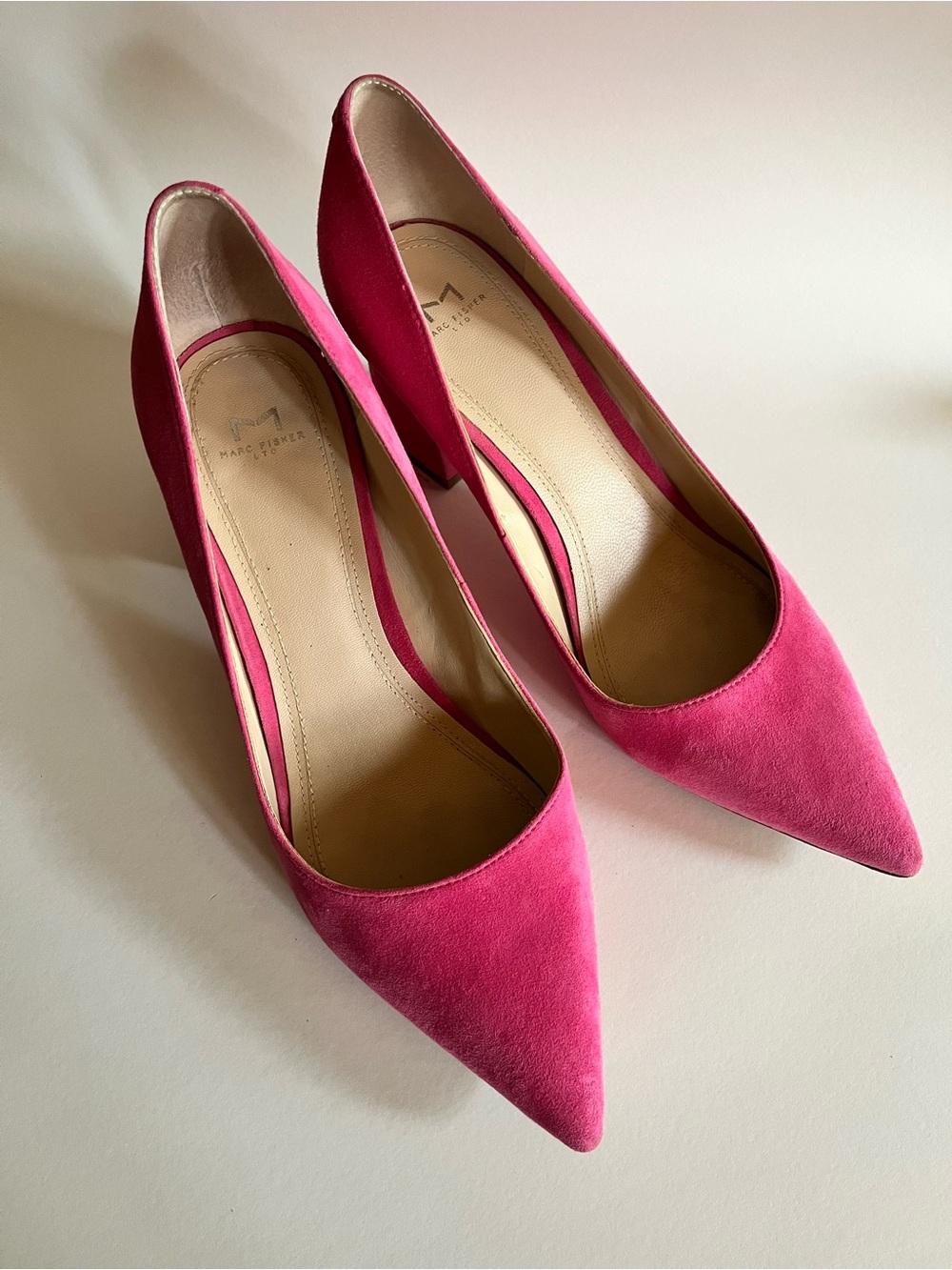 Marc Fisher Women’s Pointed Toe Block Heel Pumps in Fuchsia